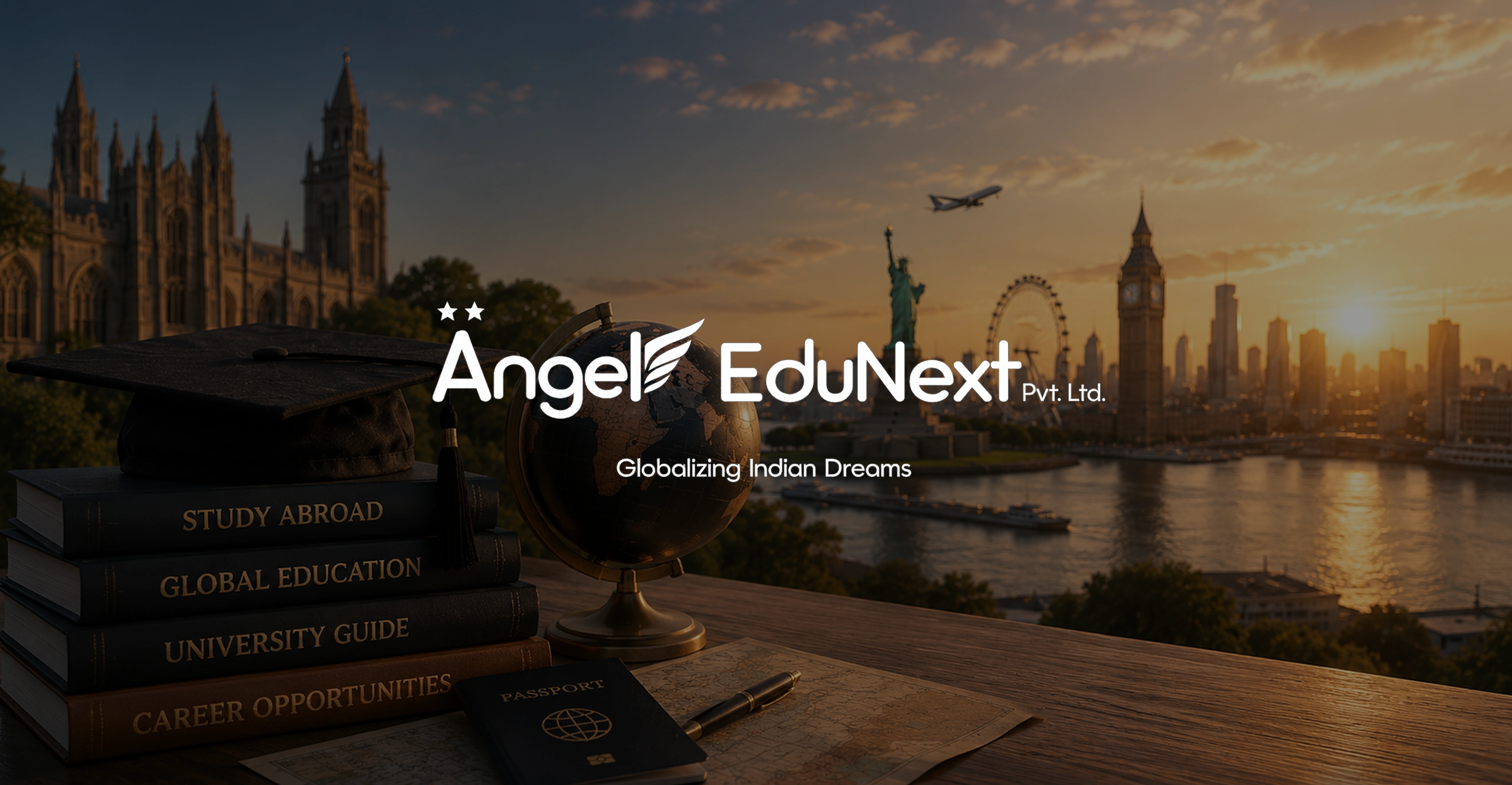 The Angel EduNext platform shown across desktop and mobile screens