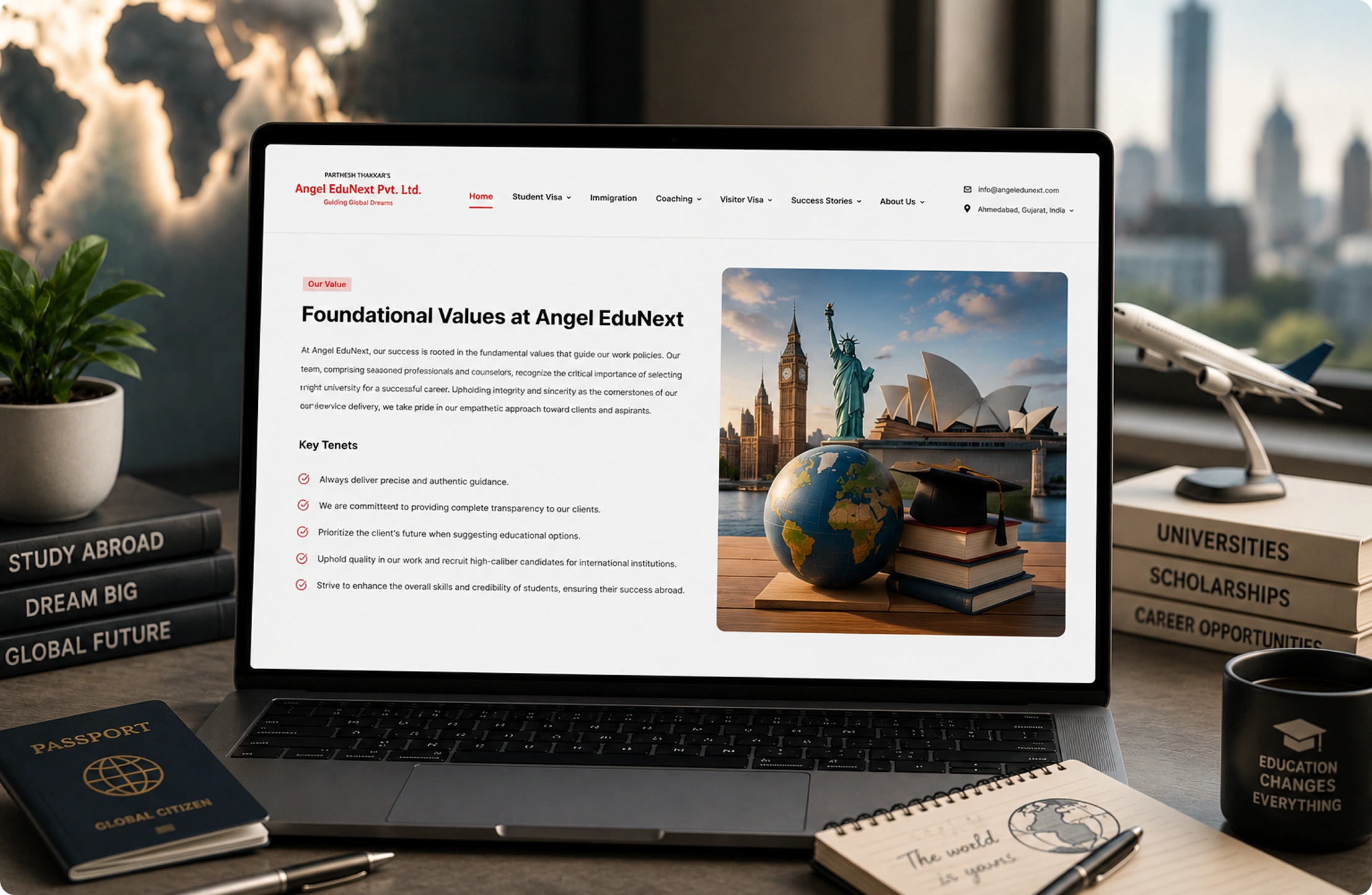 The Angel EduNext app held in a hand