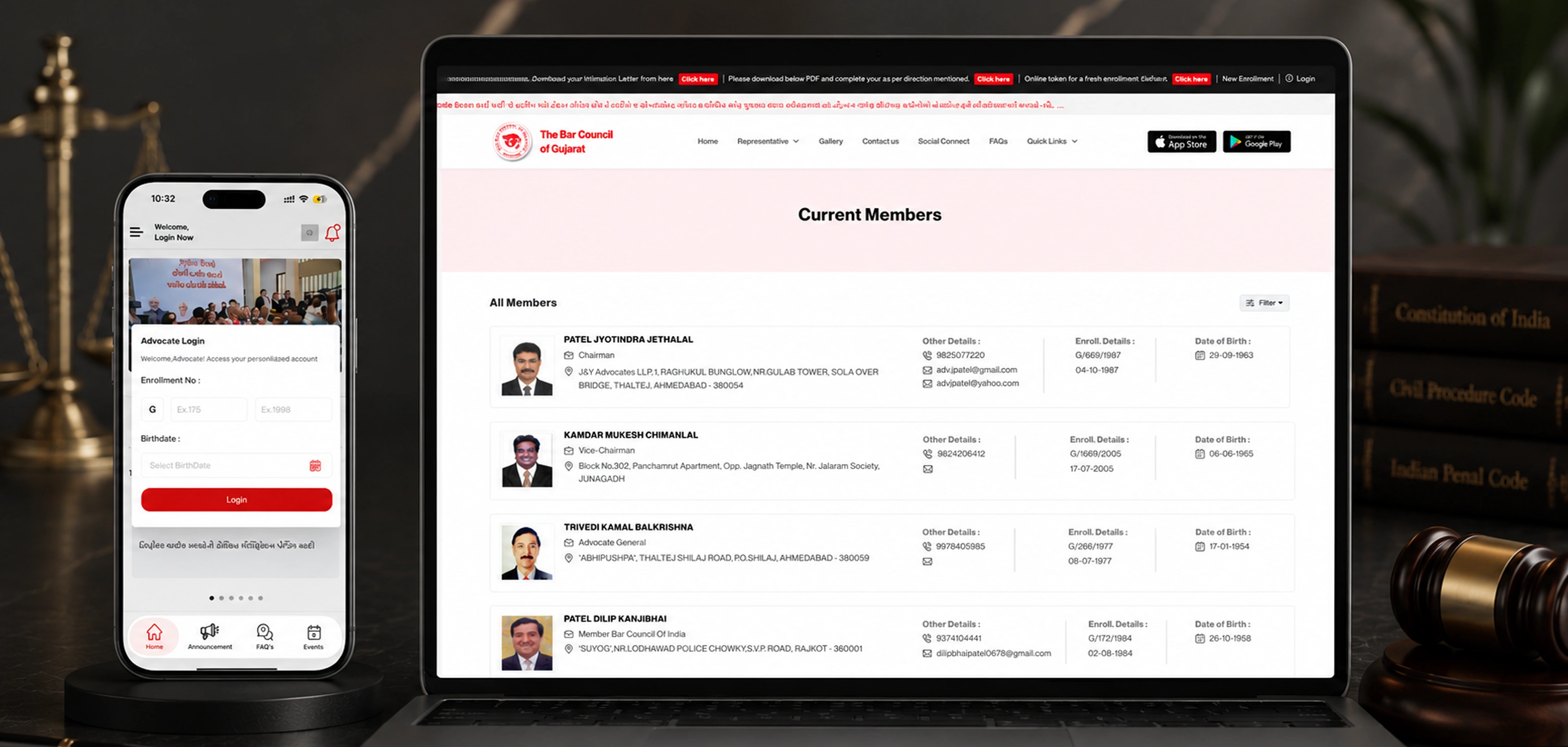 The Bar Council enrolment and verification screens