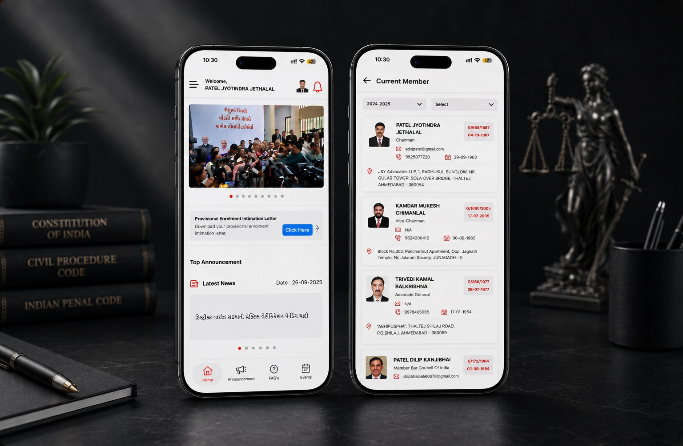 The Bar Council of Gujarat app held in a hand