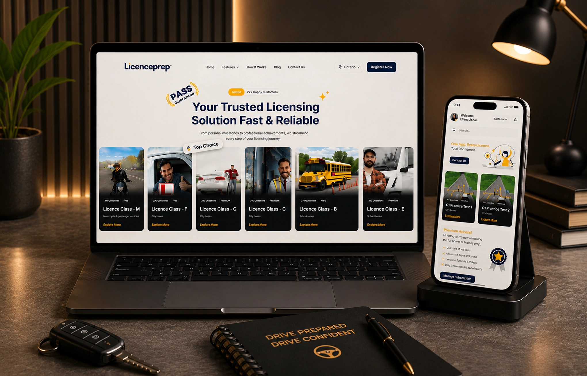 The Licenceprep responsive website on a laptop