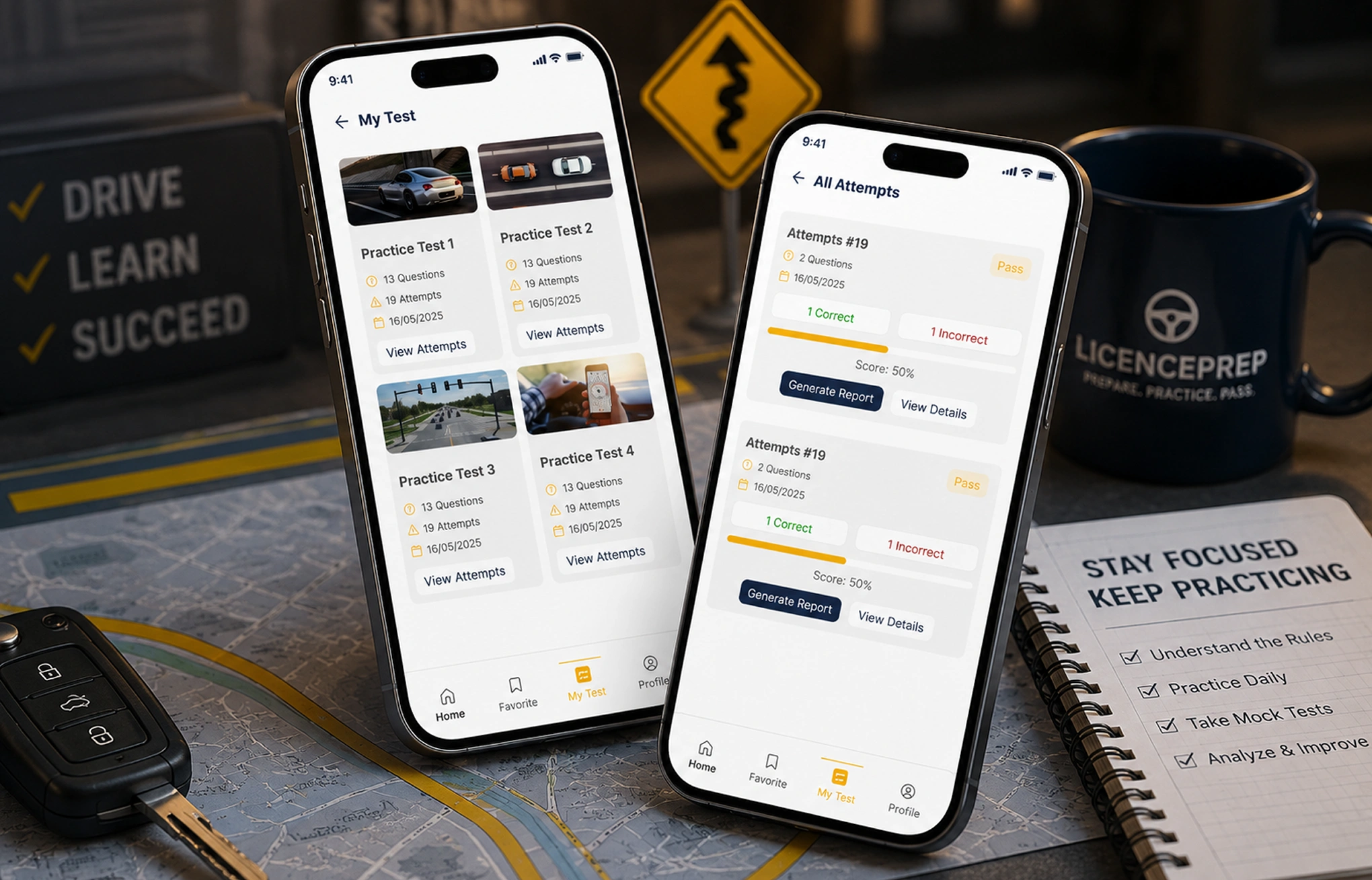 The Licenceprep mobile application on a phone