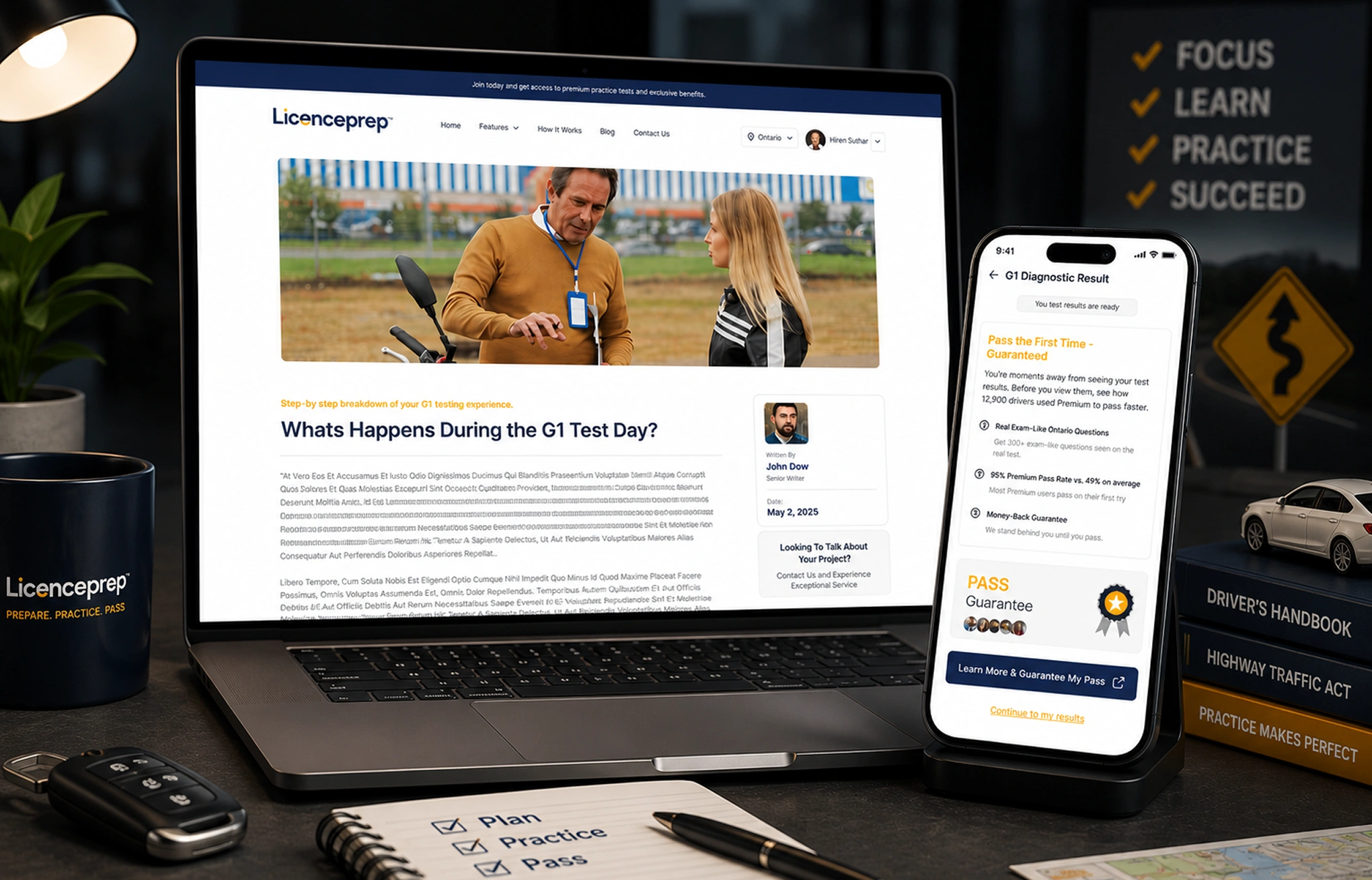 The Licenceprep mock-test experience on a phone