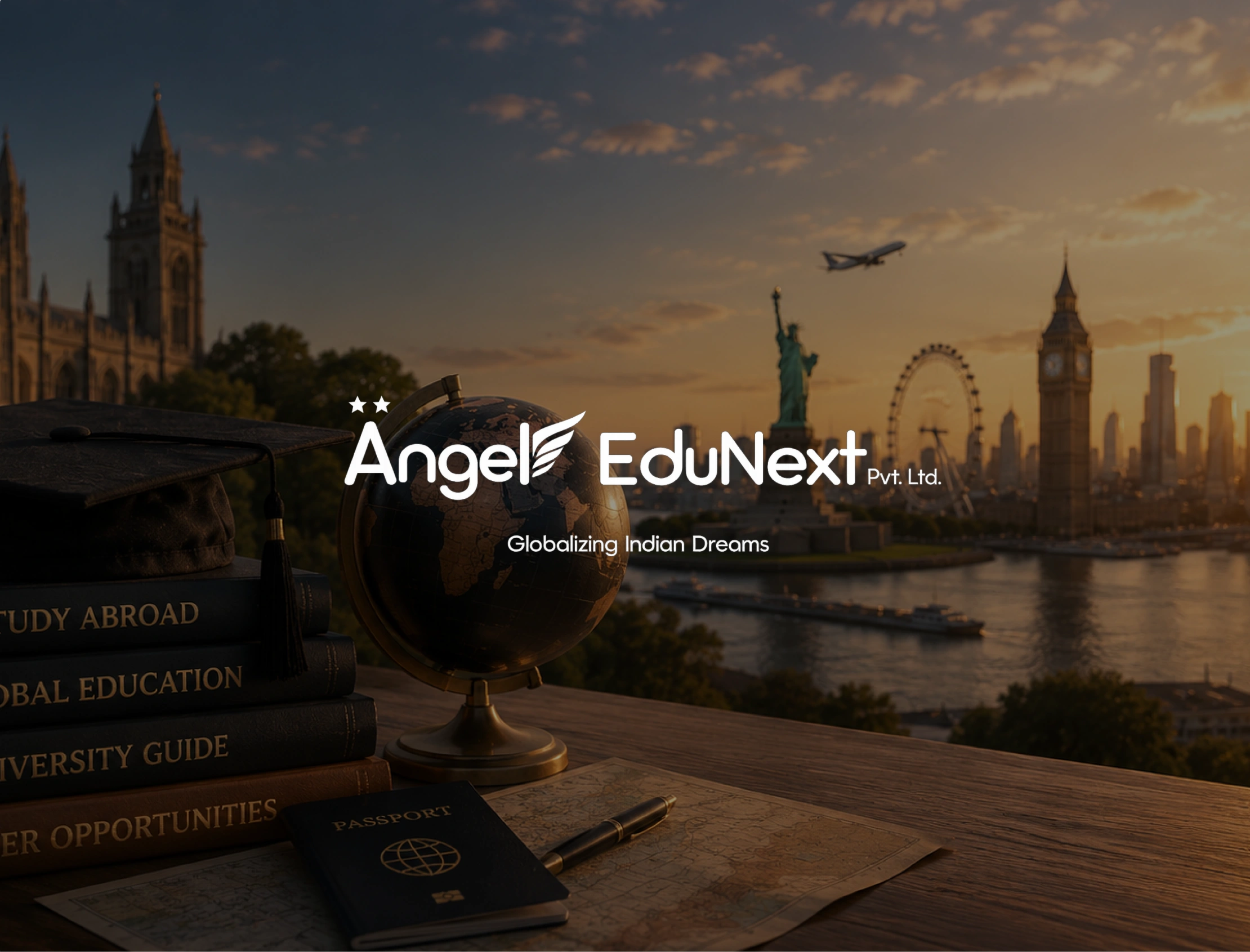 The Angle Edu study-abroad portal shown on a laptop