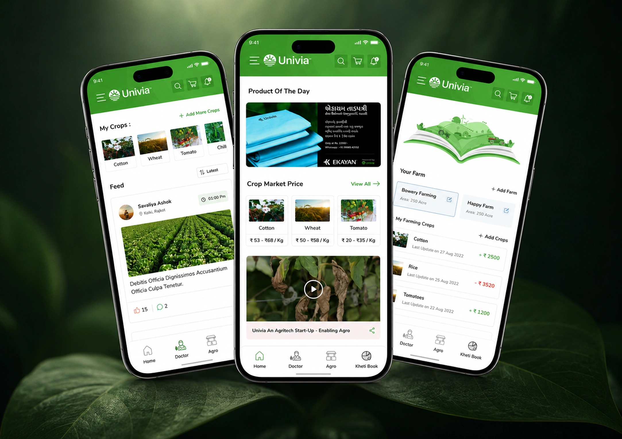 Univia farmer and partner app screens